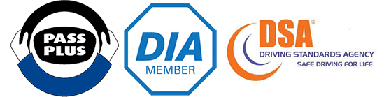 Pass Plus, DIA Member, and DSA logos 